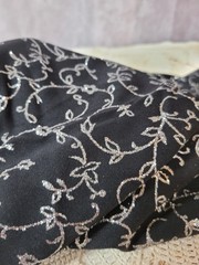 Black Silver Metallic Scroll Vine Fabric Remnant 13×54 Formal Sewing Craft