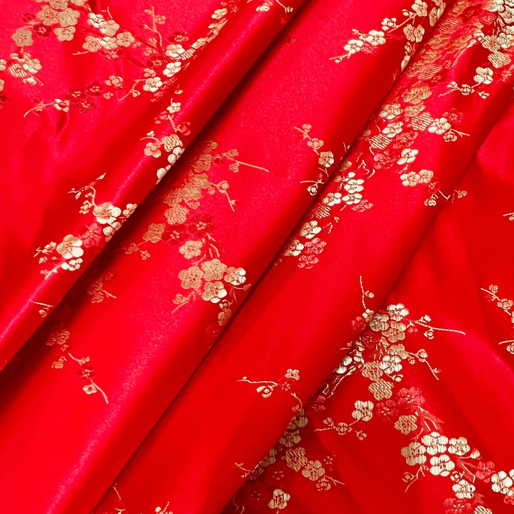 Kori RED Plum Blossom Floral Brocade Chinese Satin Fabric for Cheongsam/Qipao,
