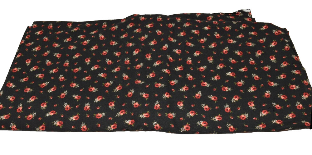 Vintage Black with Red Roses Cotton Fabric 45″ W 2 yds. 16″