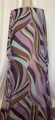 100% Silk Georgette Purple Brown Blue Tan Swirls Fabric By the Yard 52″ Wide