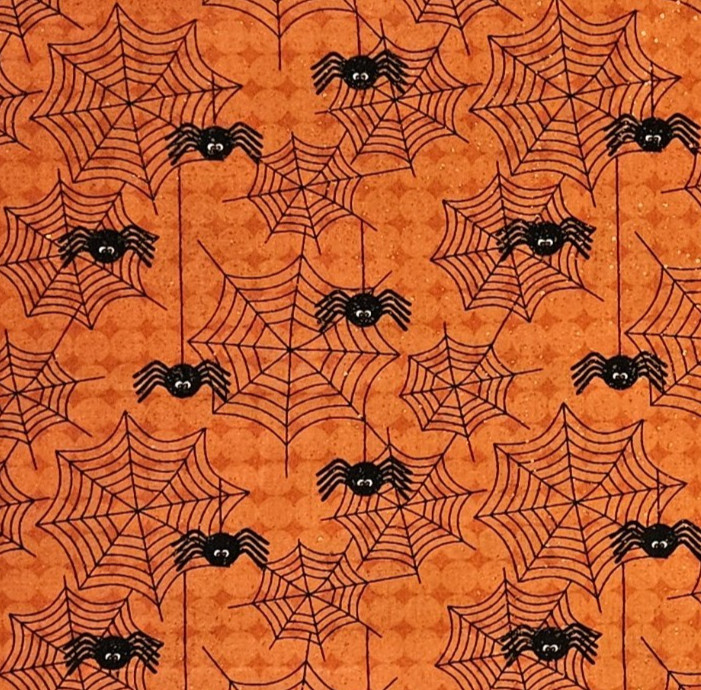 Halloween Spider Fabric Sparkly JO ANN Black Orange Quilters Cotton SCANT YARD