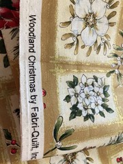 White Flowers Pine Cones Blocks on Tan Woodland Fabri-Quilt Fabric 1.8Y