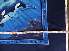 Ocean Killer Whales Cotton Fabric LARGE Panel Mammal Blue Sea Scene 44×35″
