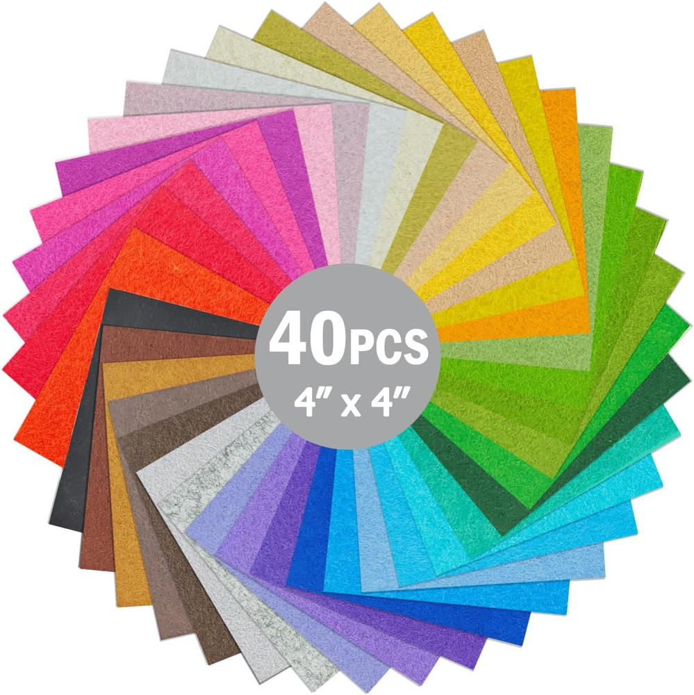 40PCS Felt Fabric Sheets Craft – 4″X 4″ Assorted Colors – 1Mm Thick Square Nonwo
