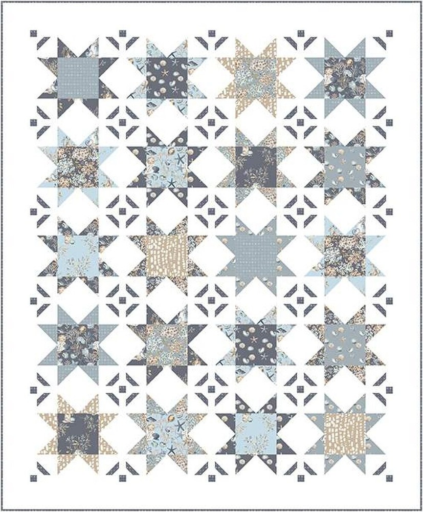 Blue Escape Coastal Cotton Romance Quilt Kit Backing Free Pattern 74″x87″