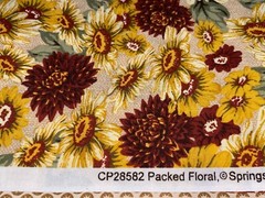 1/2+ Yd Vintage Springs Cotton Fabric Golden Yellow Daisies & Dark Red Mums