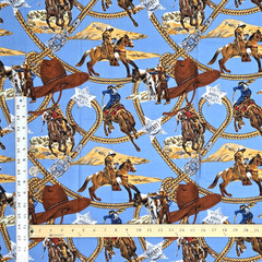 West Cowboys Indians Horses Brown Blue Shamash & Sons 5540 Cotton Fabric 1.2+ YD