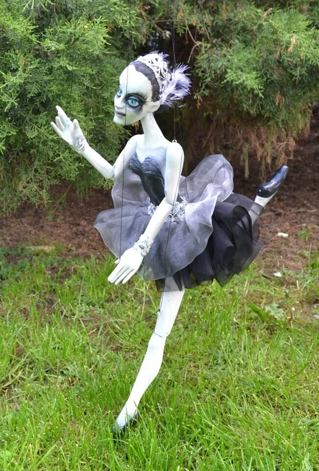 Czech Folk Art Puppet Black Ballerina – Handmade Original Puppet