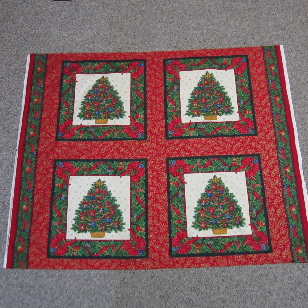 Vintage Cranston Christmas Tree Pillow Panel 4 Blocks 44″ x 35″ Each Block 14.5″