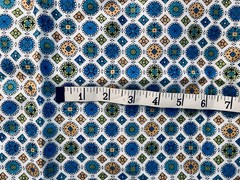 VTG Mid Century SM Scale Geometric Tiles Yellow Blue & Green on White 36 X 26″