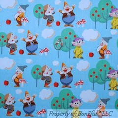 BonEful Fabric FQ Cotton Quilt Blue Snow White Seven 7 Dwarfs Disney Scenic Tree