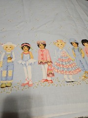 Vintage 2004 Paper Dolls By Patty Reed Border BLUE Fabric 3+YARDS