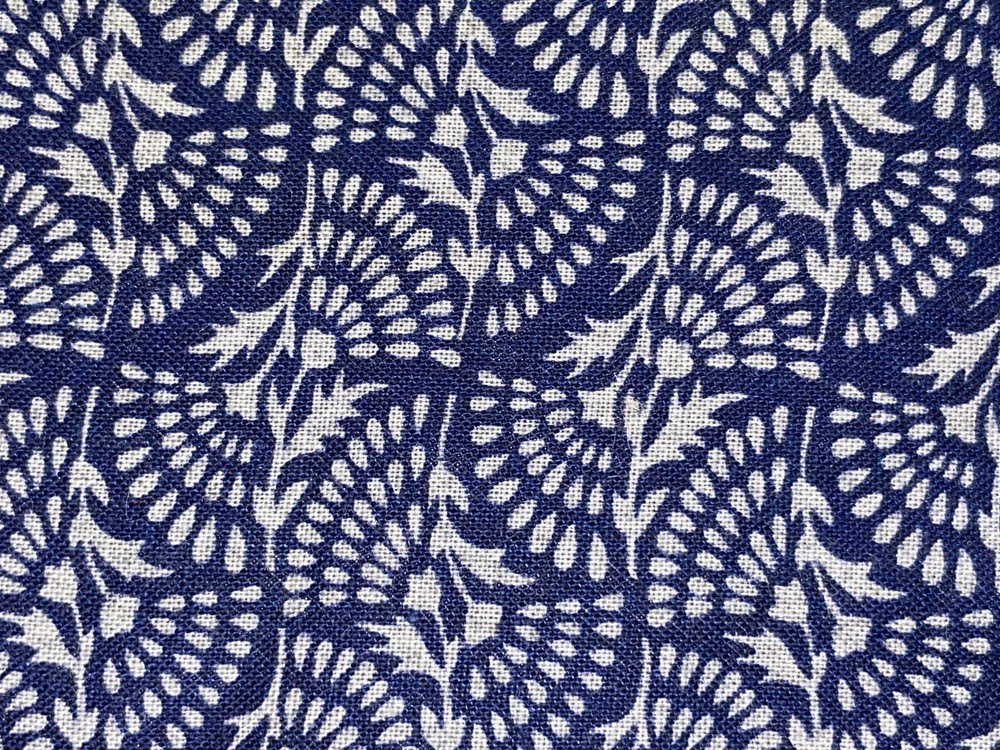 By 1/2 Yd Dark Blue and Gray Floral Geometric Cotton Quilt Fabric