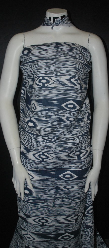 European Linen 100% Natural Fiber Beautifull ethnic Print 5oz Indigo Off White