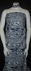 European Linen 100% Natural Fiber Beautifull ethnic Print 5oz Indigo Off White