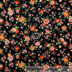 BonEful Fabric FQ Cotton Quilt Black Red Orange Yellow White Rose Flower Calico