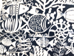 Coastal Navy Outdoor Fabric Fish Shell Starfish Ocean Beach Patio 1.75Yard Lot