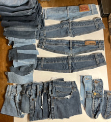 lot of cutter scraps jeans denim CRAFTS junk journals, cutters distressed used