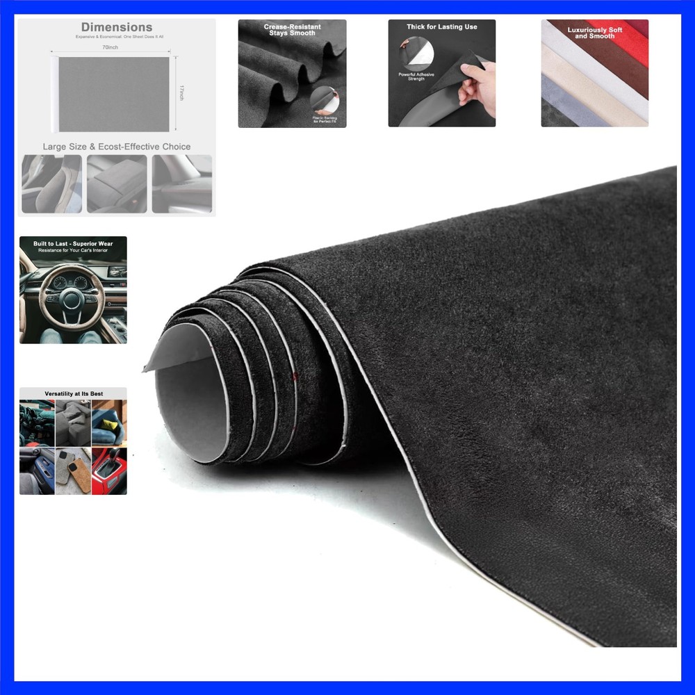 Black Suede Fabric Wrap – 17×70 inch Suede Wrap for Car Interior – Self-Adhes…