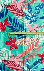 African Print, Satin Fabric- Turquoise, Blue, Red “Hopebloom”, Yard or Wholesale