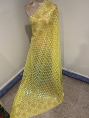 1.5 Yard Yellow Iridescent Sequins Embroidered Lace Fabric 50” Width