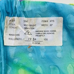 Fabric Tie Dye Appliquéd Sea Life Fish Blue Green Cotton India Approx 3.5 Yd