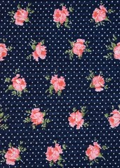 Vintage Plisse Fabric Navy Blue Pink Rose Polka Dot Textured Cotton 39″ Wide
