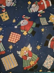 Vintage Fabric Remnant Christmas Angels Santa Stars 34” x 44”