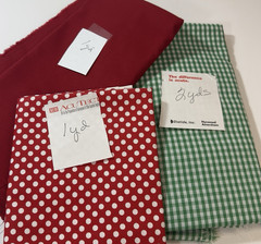Assorted 3 Pieces of Fabric Red Polka Dots and Green Checked 3 1/2 Yards Total