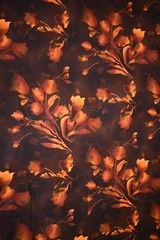 Vtg. 5 Yards Floral Dress Fabric Warm Autumn Brown Orange 60″ Wide Nice Drape