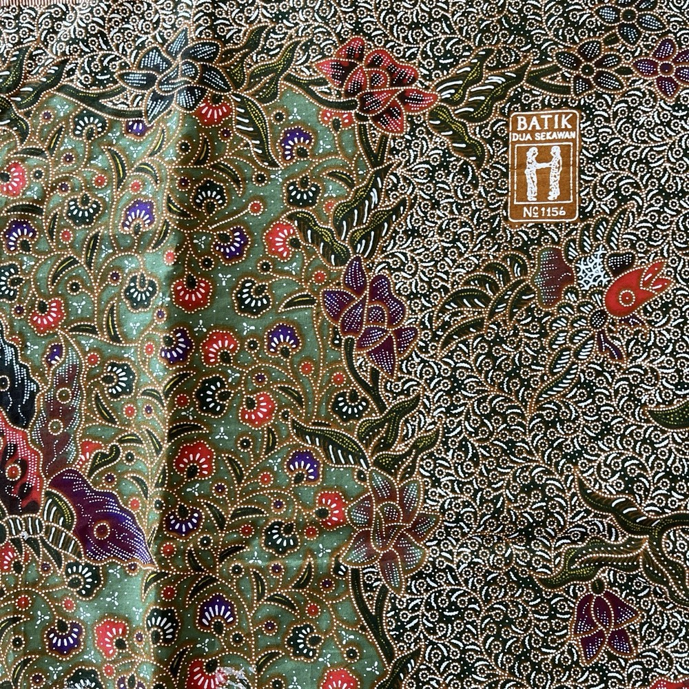 Vintage ADRM Dua Sekawan Floral Batik Sarong Green Purple Red Flowers 43”x 72”