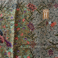Vintage ADRM Dua Sekawan Floral Batik Sarong Green Purple Red Flowers 43”x 72”