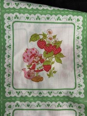 80’s Strawberry Shortcake Green Squares Fabric Rare 49″x46″ 64 + Squares