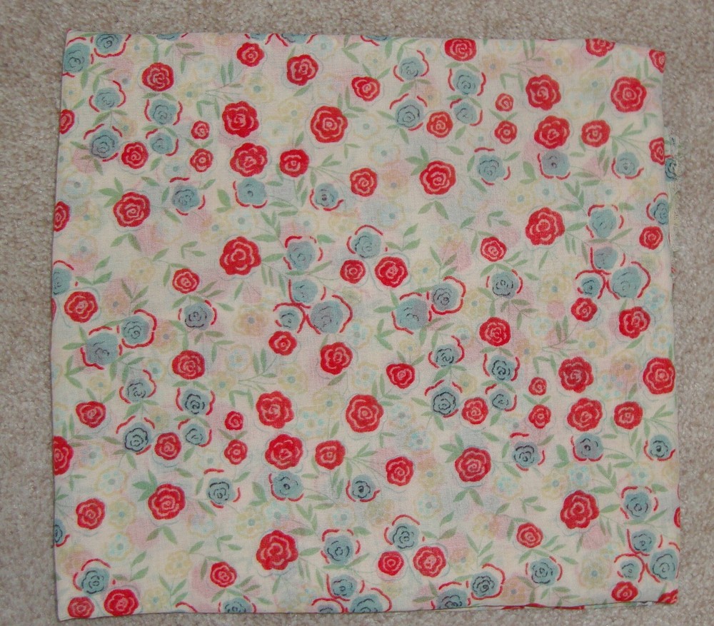 Beige, Red & Blue Voile Woven Fabric – 1 5/8 yards – New – Very Pretty!