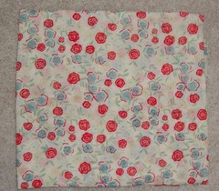 Beige, Red & Blue Voile Woven Fabric – 1 5/8 yards – New – Very Pretty!