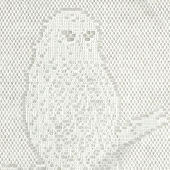 Fabric lace panel square – Owl on Branch – white sewing craft Vintage