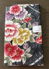 Kokka Japan Cotton Fabric 1 Yd – Vivid Peonies & Mums Black Gold Metallic Accent