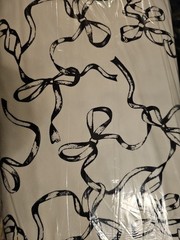 BOLT 8 YARD BLACK RIBBON BOWS ON WHITE FLANNEL FABRIC SEWING QUILT ANIMAL
