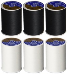 6 Pack Bundle – (3 Black + 3 White) – Coats & Clark Dual Duty 6 Pack,