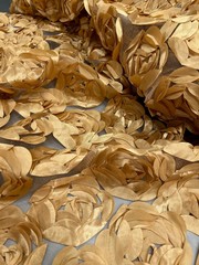 Maci CHAMPAGNE GOLD 3D Floral Polyester Satin Rosette on Mesh Fabric by the Yar