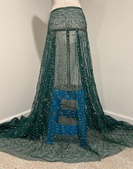 Green Silver 3D Fringe Beaded Sequins Embroidery Lace Fabric 50” Width 1 Yard