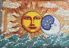 Dan Morris Sunshine Joy Fabric Art Wall Hanging Sun Moon Ocean Tapestry BOHO