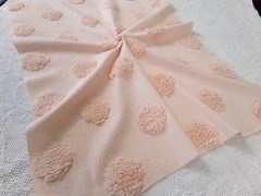 blush pink vtg style chenille bedspread fabric, big dots 18″ x 24″ quilt piece