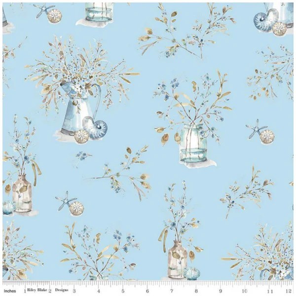 Riley Blake Blue Escape Coastal Quilting Fabric by the yard Cotton Sky Blue