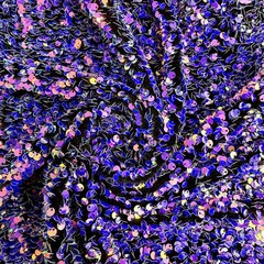 Stephanie IRIDESCENT PINK ROYAL Overlap Sequins on Black Stretch Velvet Fabric