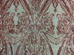 Alaina COPPER Curlicue Sequins on Mesh Lace Fabric by the Yard – 10018