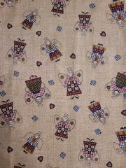 1 Yd Vintage Spring Industries Primitive Angels Folk Theme Beige Red Blue