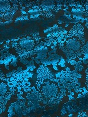 TURQUOISE BLUE BLACK Damask Metallic Brocade Fabric (58 in.) Sold By The Yard
