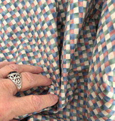Vtg 3 1/3 Yd 45WX120L DEBBIE MUMM SSI Plaid Weave Gingham FABRIC Quilt Pink Blue