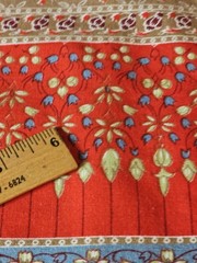Vintage Border Print Fabric Flowers Beige Red Blue 1 Yds 21″ L x 41″ W Cotton